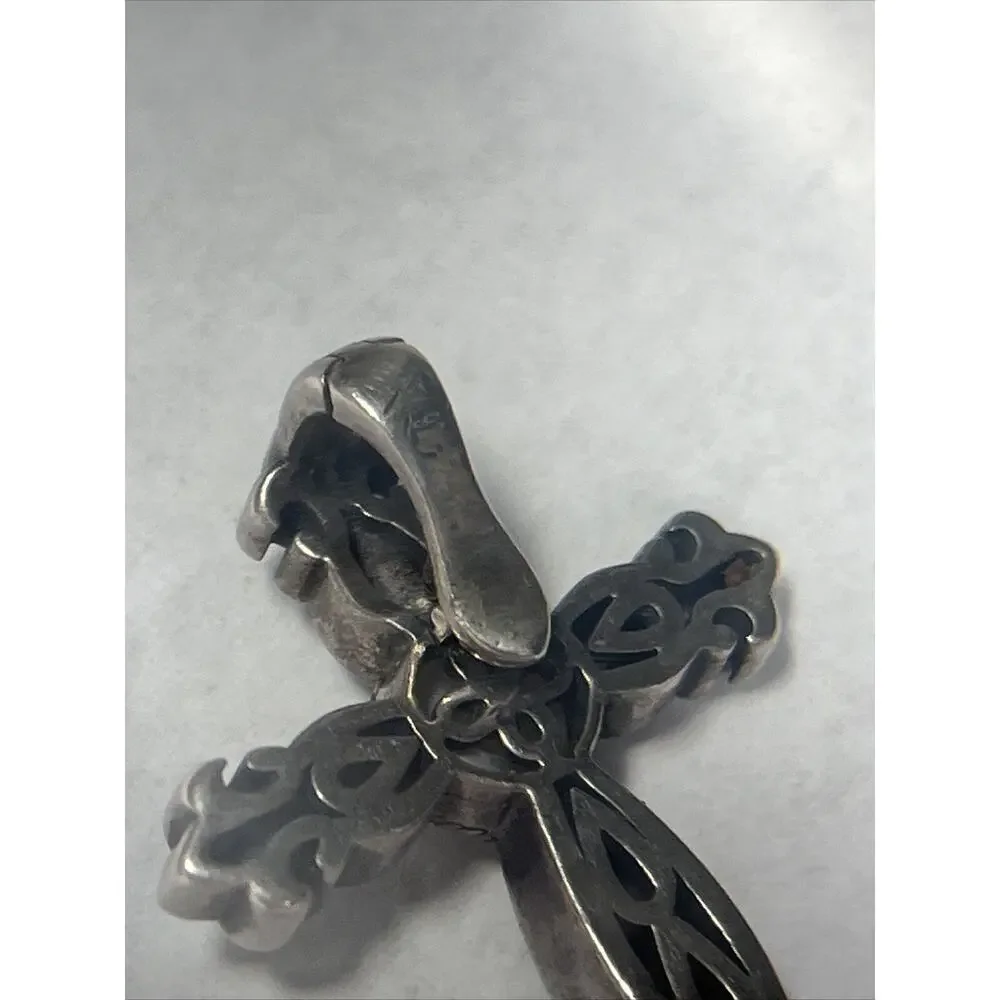 EFFY 18k And Sterling Silver Cross Crucifix Pendant Faux Pearl No Necklace RARE - Picture 8 of 12